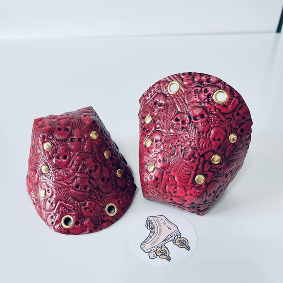 Red neon Skeleton Roller Skates toe guards  leather toe caps - Picture 4 of 15